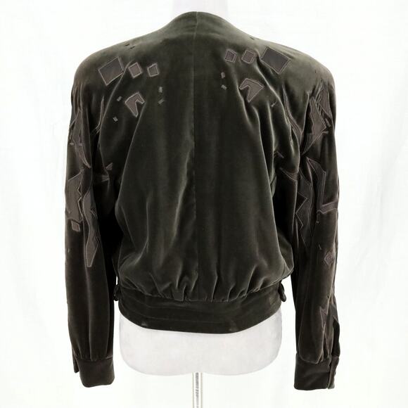 Laurel Escada Jacket Womens 6 Green Velour Lined Applique Shoulder Pads Vintage - Picture 2 of 16